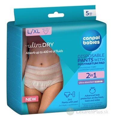 Canpol babies Popôrodné nohavičky 2v1 veľkosť L/XL, jednorazové, s vnútornou vložkou 1x5 ks