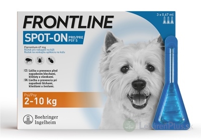 FRONTLINE SPOT-ON PRE PSY S roztok na kožu proti kliešťom, blchám a švolám, v pipete, psy 2-10 kg, 3x0,67 ml