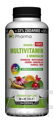 BIO Pharma Multivitamín s minerálmi IMUNITA+ FORTE tbl 90+30 (33% ZADARMO) 42 zložiek (120 ks)