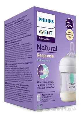 AVENT FĽAŠA Natural Response 125 ml priehľadná, cumlík s ventilom AirFree (0m+) 1x1 ks