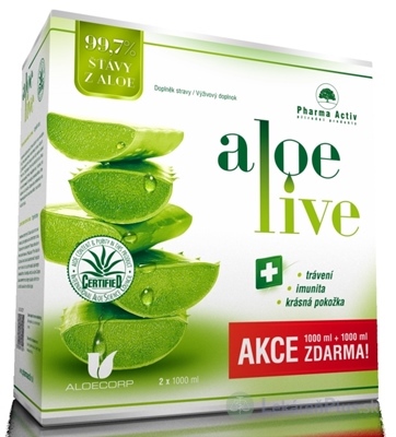 Pharma Activ AloeLive AKCIA šťava z aloe 99,7% (1+1 zadarmo) 2x1000 ml (2000 ml), 1x1 set