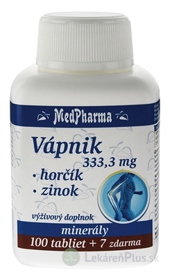 MedPharma VÁPNIK 333,3 mg + Horčík + Zinok tbl 100+7 zadarmo (107 ks)