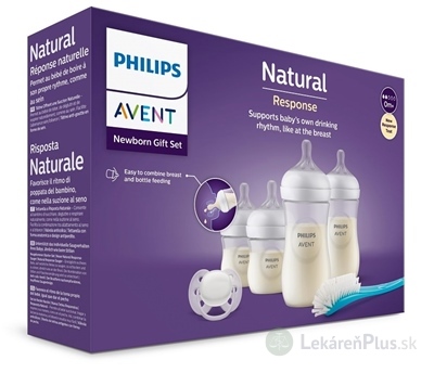 AVENT Novorodenecká SADA Natural Response plastová fľaša 4x (2x125 ml, 0m+; 2x 260 ml, 1m+) 1x cumlík,1x kefka na fľašu, 1x1 set