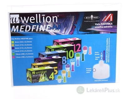 Wellion MEDFINE plus Penneedles 12 mm ihla na aplikáciu inzulínu pomocou pera 100 ks + nádoba na použité ihly, 1x1 set