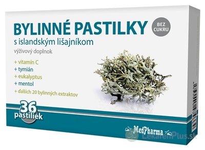 MedPharma BYLINNÉ PASTILKY Bez cukru s islandským lišajníkom, 1x36 ks