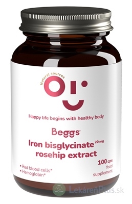 Beggs IRON bisglycinate 20 mg + ROSEHIP extract cps (železo a extrakt zo šípok) 1x100 ks