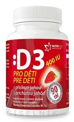 NUTRICIUS Vitamín D3 pre deti 400 IU s príchuťou jahôd tbl 1x90 ks