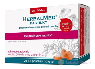 HERBALMED PASTILKY pre posilnenie imunity - Dr.W. (echinacea, rakytník, 20 bylín, vit.C) pastilky 24+6 navyše (30 ks)
