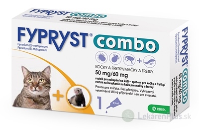 FYPRYST combo 50 mg/60 mg MAČKY A FRETKY roztok na kvapkanie na kožu pre mačky a fretky (pipeta) 1x0,5 ml