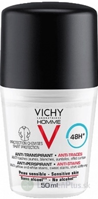 VICHY HOMME DEO ROLL-ON PROTI ŠKVRNÁM 48H antiperspirant na citlivú pokožku 1x50 ml