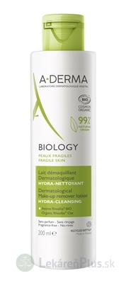 A-DERMA BIOLOGY odličovacie mlieko HYDRATAČNÉ jemne čistí pleť, odstraňuje mejkap 1x200 ml