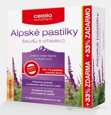 Cemio Alpské pastilky ŠALVIA A VITAMÍN C pastilky 30+10 (33% zadarmo) (40 ks)