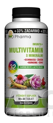 BIO Pharma Multivitamín s minerálmi IMUNITA+ tbl 90+30 (33% ZADARMO) 32 zložiek (120 ks)