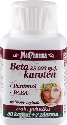 MedPharma BETAKAROTÉN 25.000 m.j.+Pantenol+PABA cps 30+7 zadarmo (37 ks)