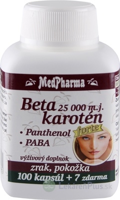 MedPharma BETAKAROTÉN 25.000 m.j.+Pantenol+PABA cps 100+7 zadarmo (107 ks)