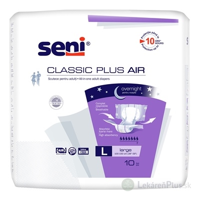 Seni CLASSIC PLUS AIR Large L plienkové nohavičky (obvod pása 100-150 cm, savosť 3100 ml) 1x10 ks