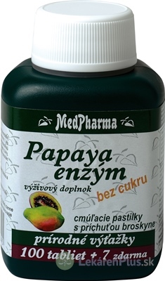 MedPharma PAPAYA ENZÝM cmúľacie pastilky 100+7 zadarmo (107 ks)