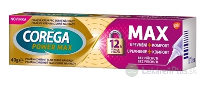 COREGA POWER MAX UPEVNENIE + KOMFORT fixačný krém na zubné náhrady, bez príchute 1x40 g