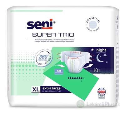 Seni SUPER TRIO extra large XL plienkové nohavičky na noc (obvod pása 130 -170 cm)(8 kvap.) 1x10 ks