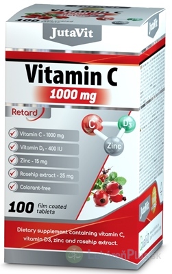 JutaVit Vitamín C 1000 mg + D3 400 IU + zinok 15mg tbl s extraktom zo šípok 25 mg, s postupným uvoľňovaním 1x100 ks