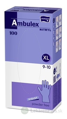 Ambulex NITRYL Vyšetrovacie a ochranné rukavice veľ. XL, fialové, nitrilové, nesterilné, nepudrované, 1x100 ks
