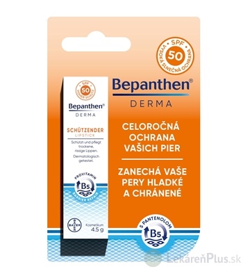 Bepanthen DERMA Balzam na pery SPF 50 tyčinka a panthenolom, s ochranným faktorom 1x4,5 g