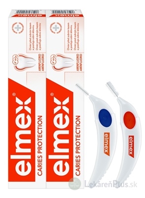ELMEX CARIES PROTECTION ZUBNA PASTA DUOPACK 2x75 ml + 2 medzizubné kefky zadarmo, 1x1 set