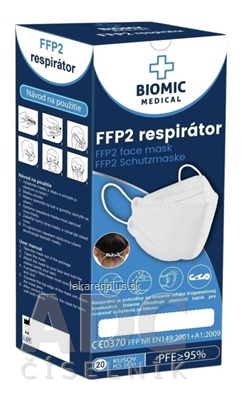 BIOMIC Respirátor FFP2, 3-panelový tmavo modrý 1x20 ks