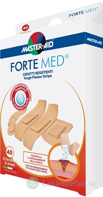 MASTER AID FORTE MED Náplasti pevné vodeodolné s antiseptickým vankúšikom, 5 veľkostí 1x40 ks
