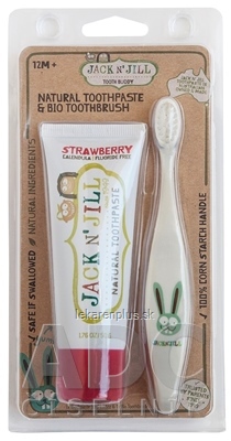 JACK N´JILL Prírodná detská zubná pasta s príchuťou JAHODA + BIO zubná kefka ZAJKO, 1x1 set