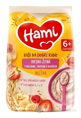 Hami mliečna kaša ovseno - ražná na dobré ráno s malinami, jahodami a banánom (od ukonč. 6. mesiaca) 1x210 g