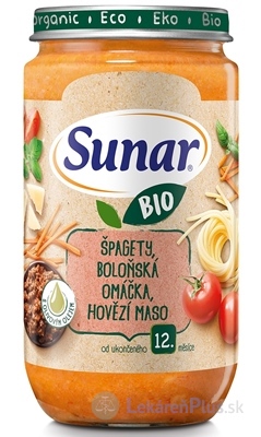 Sunar BIO príkrm ŠPAGETY, OMÁČKA, HOVÄDZIE MÄSO s olivovým olejom (od ukonč. 12. mesiaca) 1x235 g