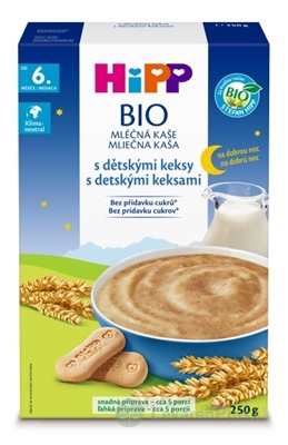 HIPP BIO MLIEČNA KAŠA Dobrú noc S detskými keksami (od 6. mesiaca) 1x250 g