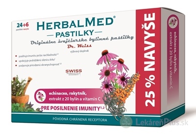 HERBALMED PASTILKY pre posilnenie imunity - Dr.W. (echinacea, rakytník, 20 bylín, vit.C) pastilky 24+6 navyše (30 ks)