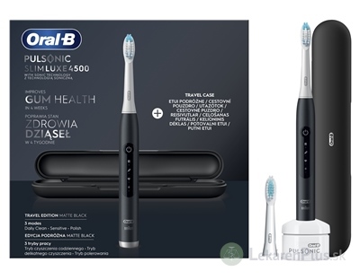 Oral-B PULSONIC SLIM LUXE 4500 BLACK sonická zubná kefka + náhradná hlavica + puzdro, 1x1 set