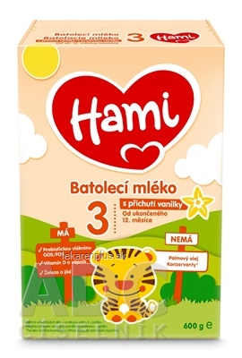 Hami 3 Batoľacie mlieko s príchuťou vanilky mliečna výživa v prášku (od ukonč. 12. mes.) 1x600 g