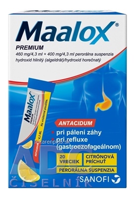 Maalox PREMIUM sus por 460 mg/400 mg (vrecko) 20x4,3 ml