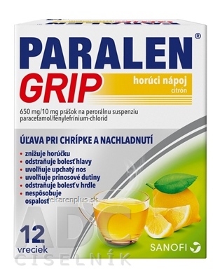 PARALEN GRIP horúci nápoj citrón plu por 650 mg/10 mg 1x12 vrecúšok