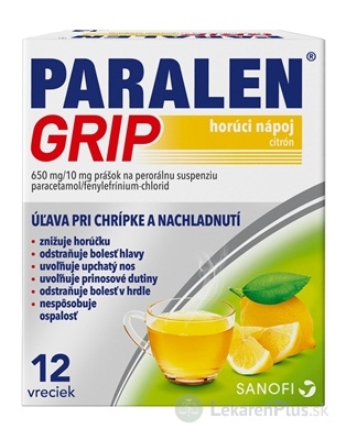 PARALEN GRIP horúci nápoj citrón plu por 650 mg/10 mg (vre.papier/PE/Al/PE) 1x12 vrecúšok