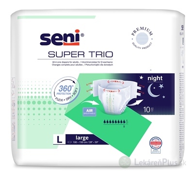 Seni SUPER TRIO large L plienkové nohavičky na noc (obvod pása 100 -150 cm)(8 kvap.) 1x10 ks