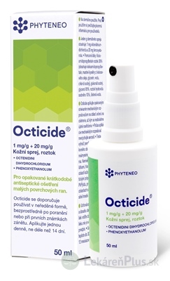 Octicide 1 mg/g + 20 mg/g dermálny roztokový sprej aer deo (fľ.HDPE) 1x50 ml