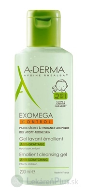 A-DERMA EXOMEGA CONTROL GEL LAVANT ÉMOLLIENT 2EN1 zvláčňujúci umývací gél, deti, 1x200 ml