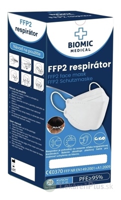 BIOMIC Respirátor FFP2, 3-panelový sivý 1x20 ks