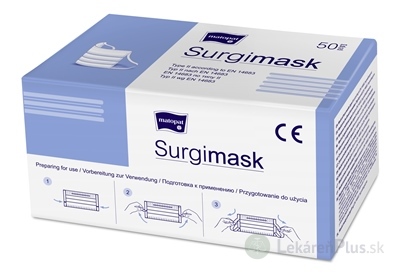 Surgimask Chirurgická maska na tvár 3-vrstvová, nesterilná, modrá, s elastickými pásmi za uši 1x50 ks