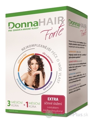 DonnaHAIR Forte 4 mesačná kúra cps 90 (3 mesačná kúra) + zadarmo cps 30 (1 mesačná kúra), 1x1 set