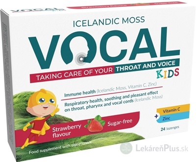 VOCAL KIDS pastilky s jahodovou príchuťou, bez cukru 1x24 ks