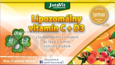 JutaVit Lipozomálny vitamín C + D3 s bioflavonoidmi a extraktmi zo šípok a aceroly tbl 1x60 ks