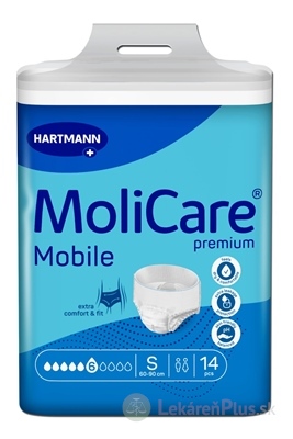 MoliCare Premium Mobile 6 kvapiek S plienkové nohavičky naťahovacie, modré, obvod 60 - 90 cm, savosť 1475 ml, 1x14 ks