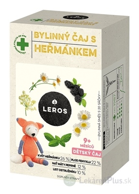 LEROS DETSKÝ BYLINNÝ ČAJ S RUMANČEKOM nálevové vrecká (od 9+ mesiacov) (inov. 2021) 20x1,5 g (30 g)