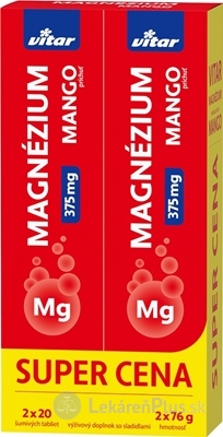VITAR MAGNÉZIUM 375 mg DUOPACK tbl eff s príchuťou manga 2x20 (40 ks)